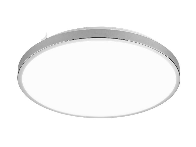 Moderne runde LED-Deckenleuchte mit gebürstetem Metallrahmen.