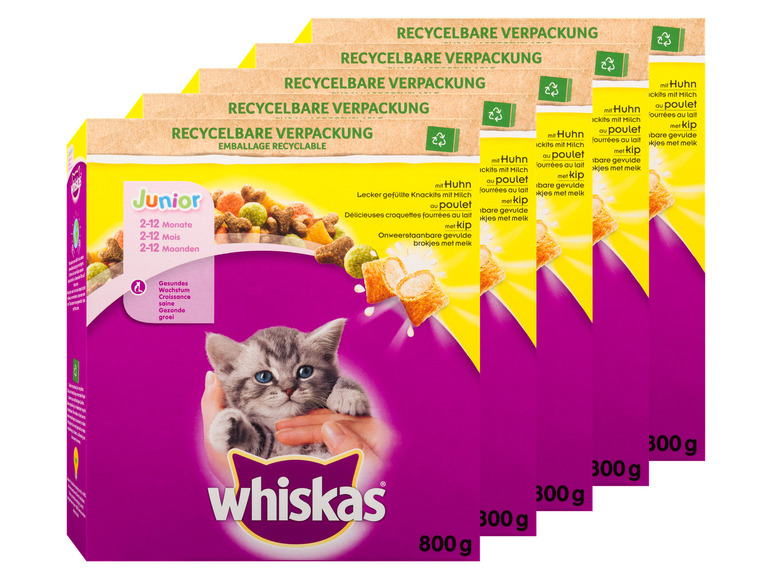 Gehe zu Vollbildansicht: Whiskas Katzentrockenfutter Junior mit Huhn, 5 x 800 g - Bild 1