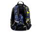 Blauer und gelber Kinderrucksack mit Fußballmuster, Rückansicht