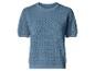 Damen hellblaues Kurzarm-Strickoberteil mit Lochmuster