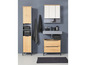 Badmöbel mit Spiegelschrank, Hochschrank und Waschbecken.