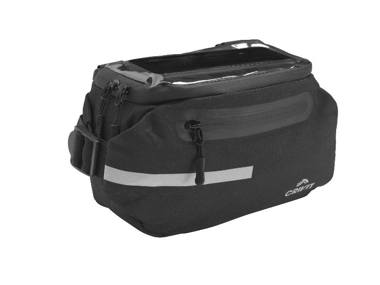 Schwarze Fahrradtasche mit reflektierenden Streifen von Crivit.