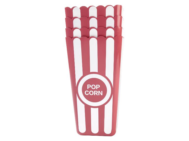 Ein Stapel roter und weißer Popcorn-Behälter.