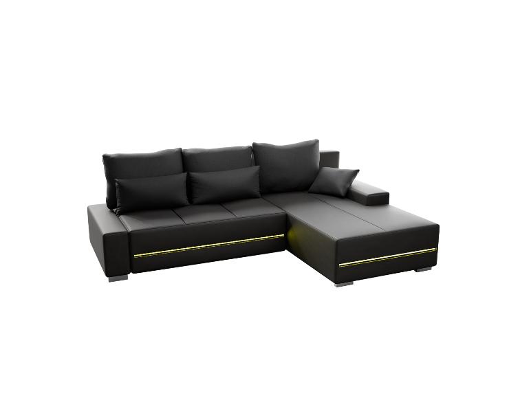 Ein schwarzes Ledersofa mit LED-Beleuchtung.
