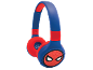 Blaue und rote Kinderkopfhörer mit Spinnenhelden-Gesichtsdesign.