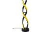 Moderne LED-Tischleuchte in Form einer Doppelspirale mit warmgelbem Licht.