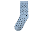 Hellblaue Socke mit schwarzem Herzmuster.