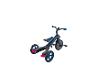 Blau-graues Kinderdreirad mit roten Pedalen.