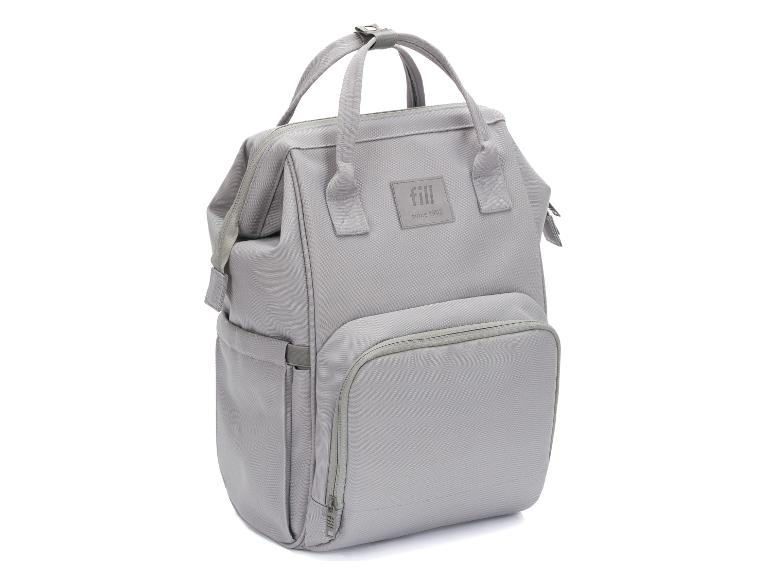 Hellgrauer 'fill since 1993' Wickelrucksack mit Tragegriffen und Vordertasche