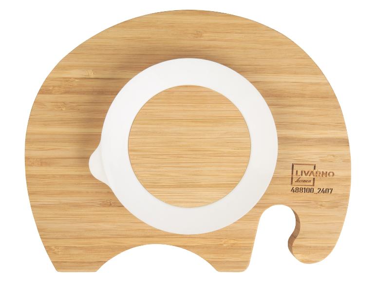 Weiße Schale und Bambusbrett LIVARNO home in Elefantenform.