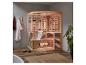 HOME DELUXE Infrarot-Saunakabine mit Holzinterieur, Glastür und Badaccessoires.