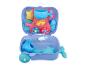 Blauer Spielzeugkoffer mit walförmigem Wasserspielset und Strandspielzeug.