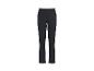 Schwarze Damenhose mit braunem Knopf am Bund.