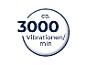 Kreisförmiges Symbol mit dem Text „ca. 3000 Vibrationen/min“ zur Angabe der Vibrationsgeschwindigkeit.