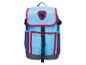 Blauer Kinderrucksack mit roten Akzenten und einem Pfotenabdruck-Emblem.