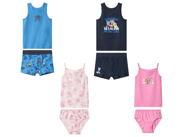 Kinderunterwäsche-Sets mit Paw Patrol-Motiven, bestehend aus Unterhemden und Slips.