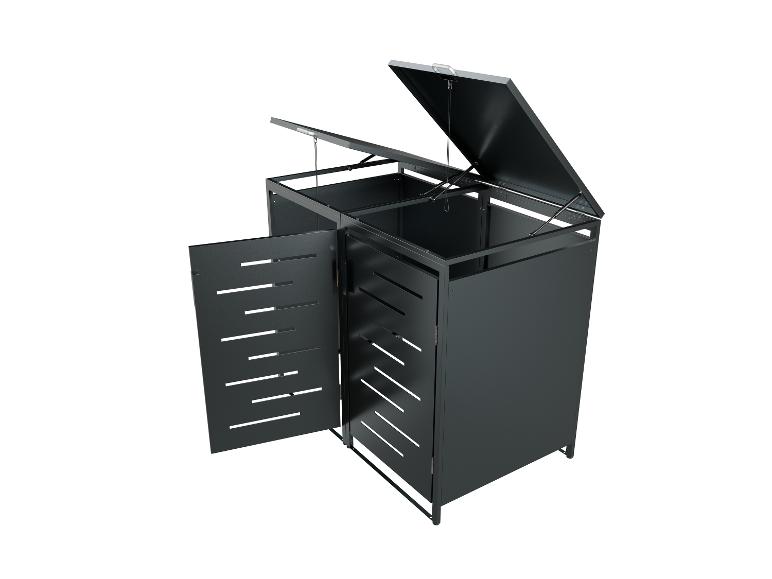 Juskys Metall-Mülltonnenbox Arel mit geöffneten Deckeln und Tür