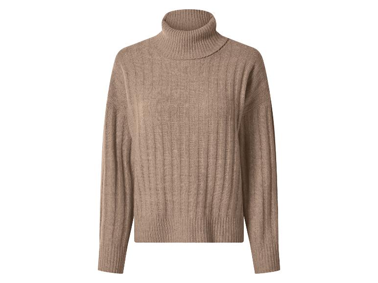 Brauner gerippter Kaschmir-Rollkragenpullover.