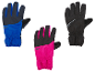 Drei Paar Winterhandschuhe, ein blaues, ein pinkes und ein schwarzes.
