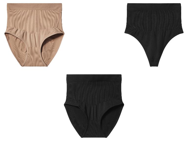 Drei nahtlose Shapewear-Slips: zwei schwarze und ein beiger.