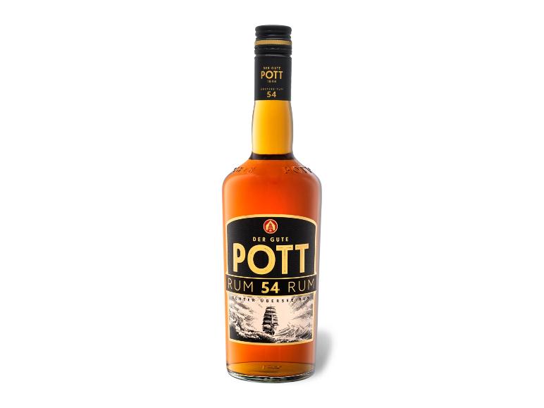 Flasche dunkler Rum mit schwarzem Etikett und goldenem Text, mit einem Segelschiff.