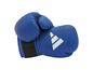 Blaue Boxhandschuhe mit einem weißen Logo.