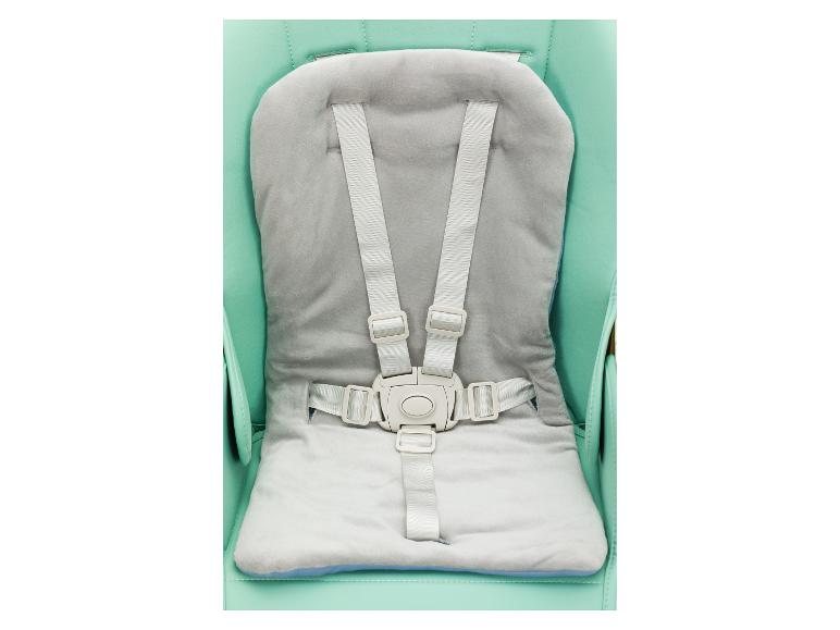 Mintgrüner Babyhochstuhl mit grauem und weißem Sicherheitsgurt
