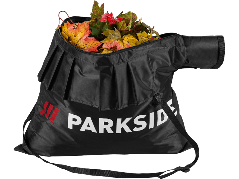 Parkside Laubsammelsack gefüllt mit bunten Herbstblättern.