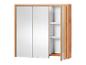 Holz-Badschrank mit Spiegel und Ablagen.