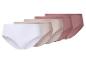 Set aus fünf Damenunterhosen in Weiß, Beige und Rosa.