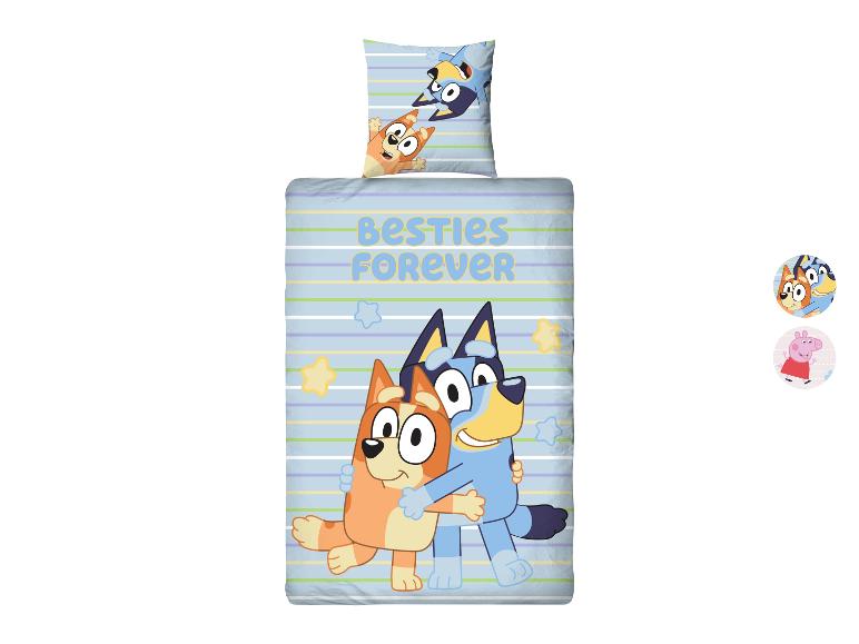 Bluey und Bingo Bettwäsche-Set mit „BESTIES FOREVER“-Text und Charakteroptionen.
