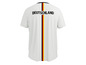 Weißes Fußballtrikot mit deutscher Flagge und dem Schriftzug 'DEUTSCHLAND'.