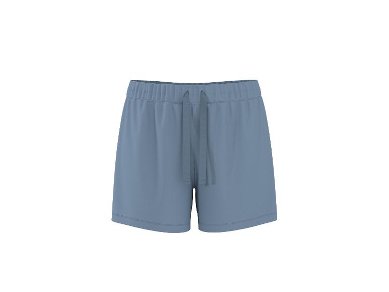 Blaue Damenshorts mit Kordelzug in der Taille.