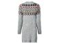Graues langärmeliges Strickkleid mit farbigem Fair Isle-Muster an der Passe.