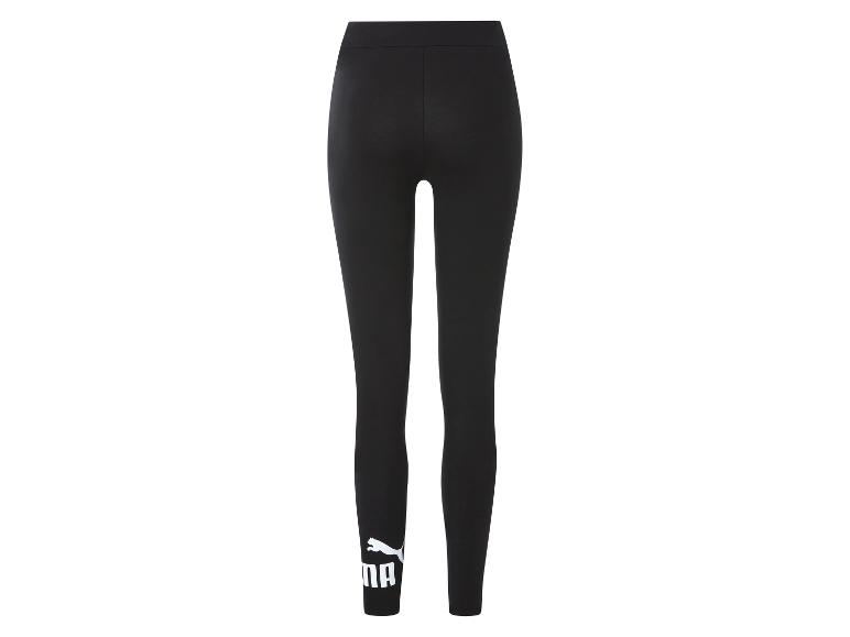 Schwarze Damen-Leggings mit weißem Logo am linken Bein