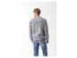 Mann in grauem Sweatshirt mit „STRENESSE BLUE“-Aufschrift auf dem Rücken und blauen Jeans.