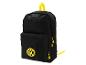 Schwarzer Rucksack mit gelbem Logo und gelben Akzenten