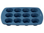 Eine blaue Silikon-Muffinform mit 12 Vertiefungen.