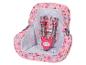 Ein rosa Baby Born Autositz mit Tierprint.