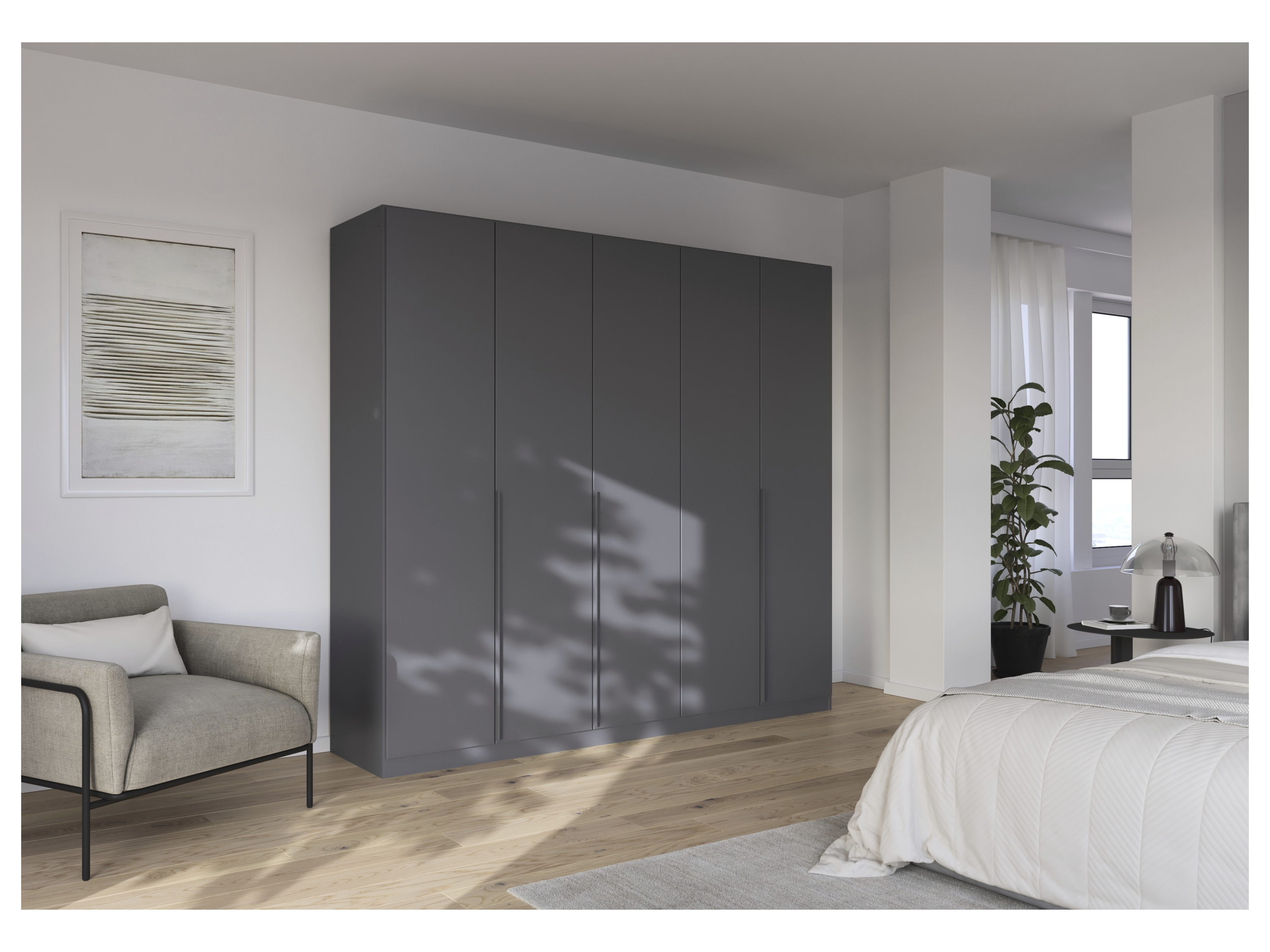 RAUCH ORANGE Drehtürenschrank Alabama (Premium-Zubehör, Graumetallic, Griffe Grau, 226 x 229 cm) – Bild 2 von 4