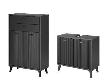 LIVARNO HOME Badezimmermöbel-Set Wellenoptik: Waschbeckenunterschrank & Seitenschrank