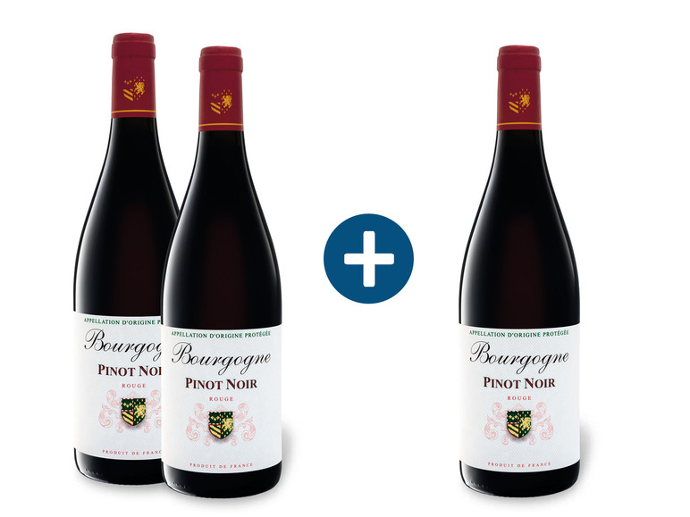 Gehe zu Vollbildansicht: 2+1 Paket Bourgogne Pinot Noir AOP trocken, Rotwein - Bild 1
