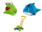 Seifenblasenspielzeug: Frosch, Delfin und Rasenmäher.