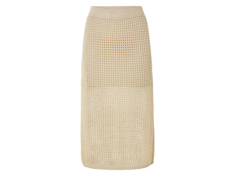 Beige langer Strickrock mit Lochmuster.