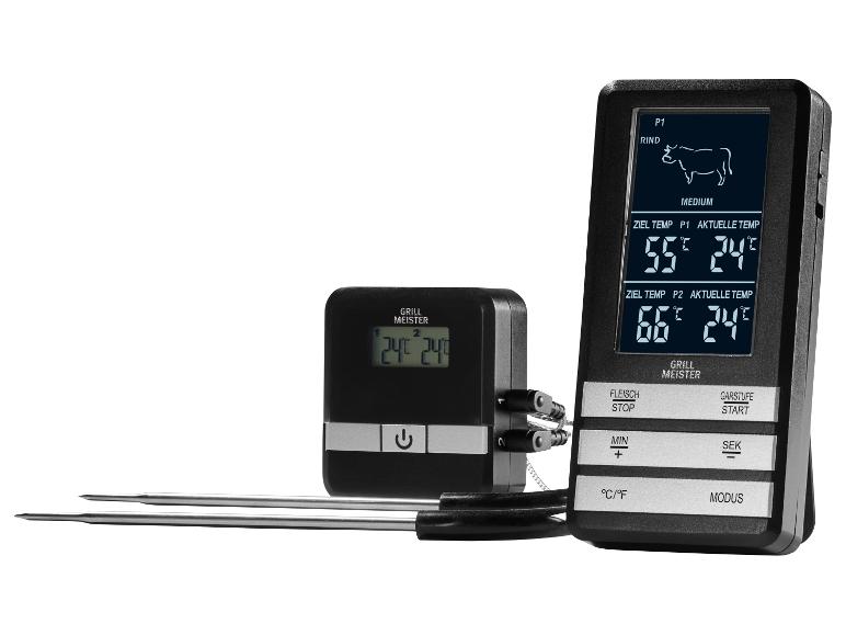 Grill Meister digitales Kochthermometer mit zwei Sonden und LCD-Bildschirm.