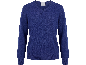 Blauer Damenpullover mit V-Ausschnitt.