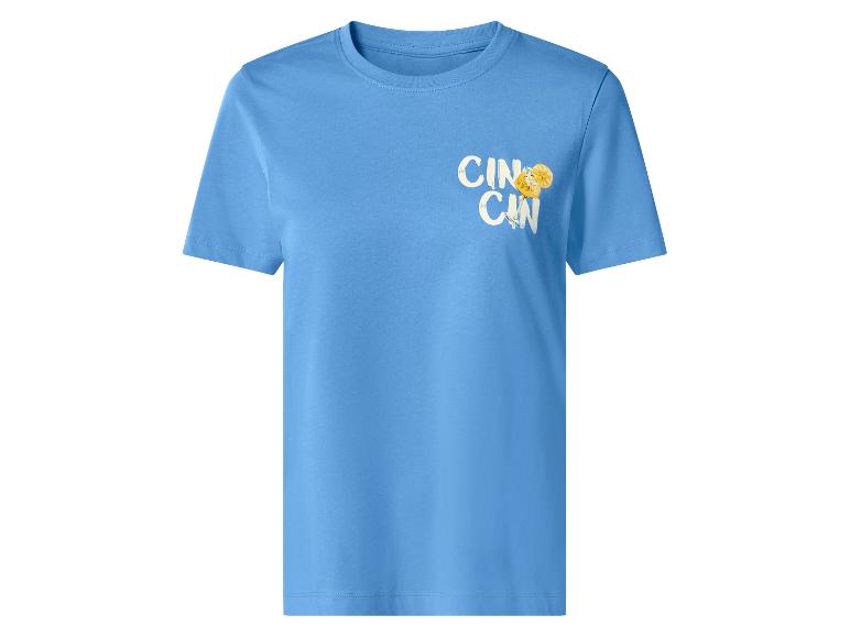 Blaues Kurzarm-T-Shirt mit „CIN CIN“-Aufdruck und einem Zitronencocktail.
