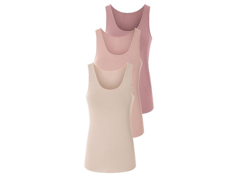 Drei Damen-Tanktops in rosa, beige und dunkelrosa Tönen.