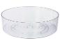 Transparenter runder Aufbewahrungsbehälter mit geriffeltem Boden.