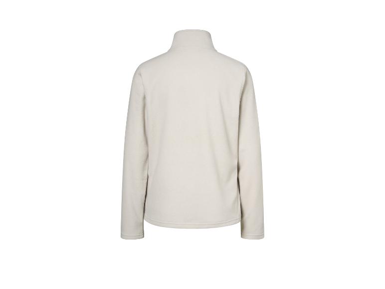 Rückseite einer cremefarbenen Fleecejacke mit Reißverschluss und Stehkragen.